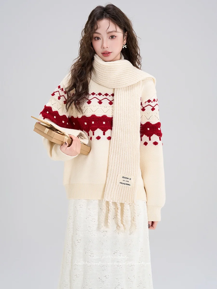 

Свитер с юбкой в стиле ретро Fair Isle, женский комплект модной осени и зимы, новый комплект для снижения возраста, весь комплект, длинный све, круглый Ne