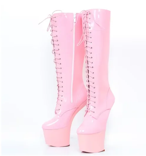 NONE CACA 20CM Pony Hoof Heelless Kniehohe Stiefel, Nachtclub Pole Dance Schuhe, Herren Plateau-Stiefel, Schnürstiefel, Rot, Pink. Individuelle Farben 3