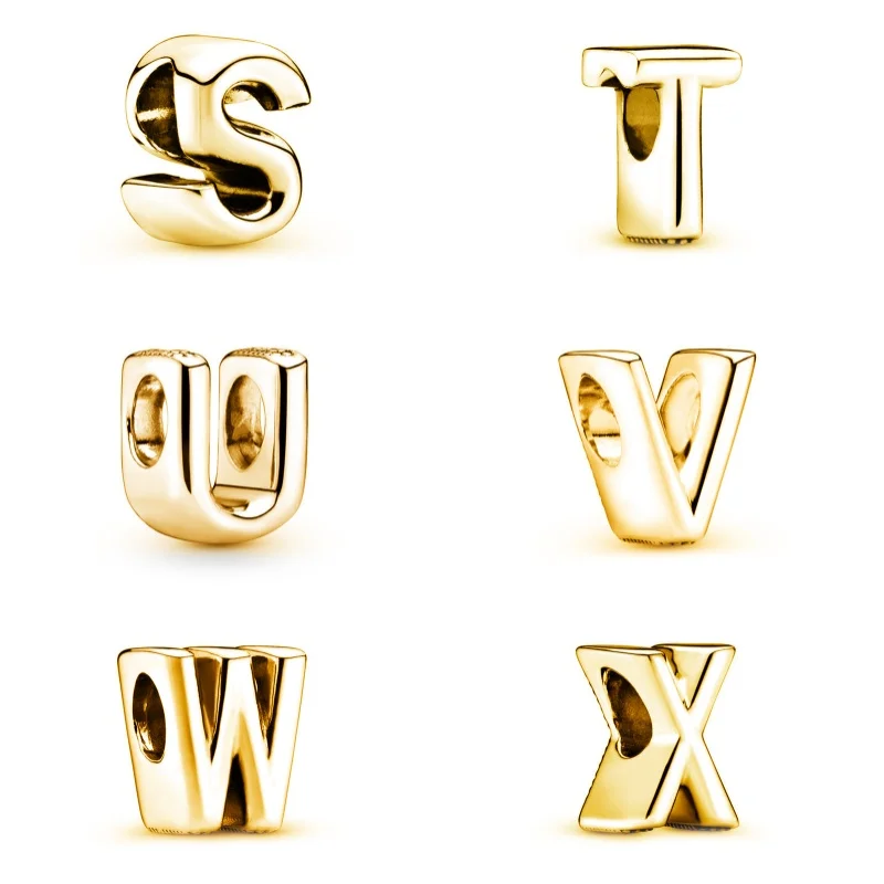 New Gold Color 26 Letter Alphabet A-Z Charm Beads For Pandora Charms Bracelet Pendant Keychain Women DIY Jewelry Gifts