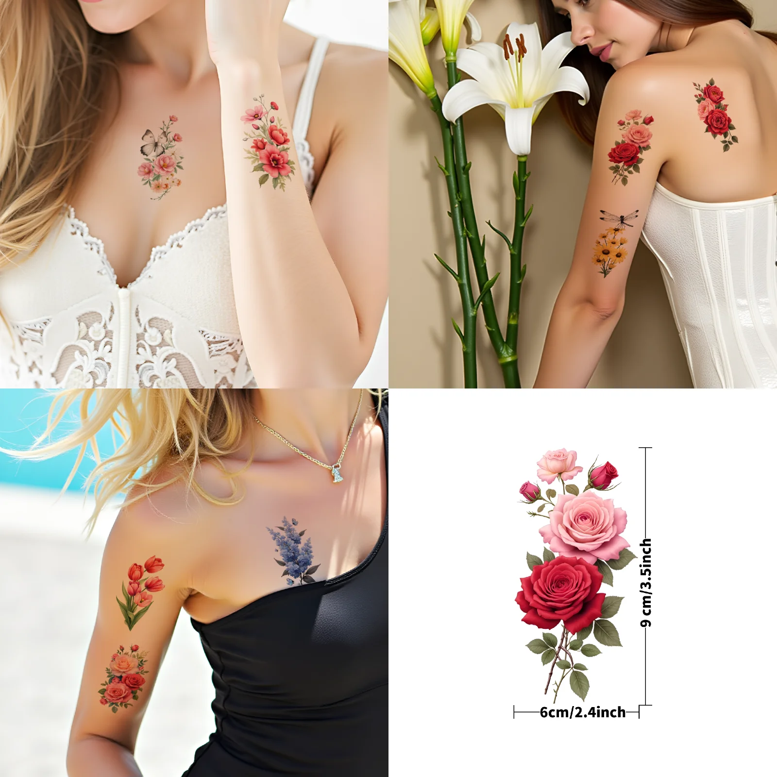 27pcs Colorful Floral Temporary Tattoos 3D Butterfly Flower Waterproof Tattoo Stickers Adult Body Arm Art Fake Tatoo
