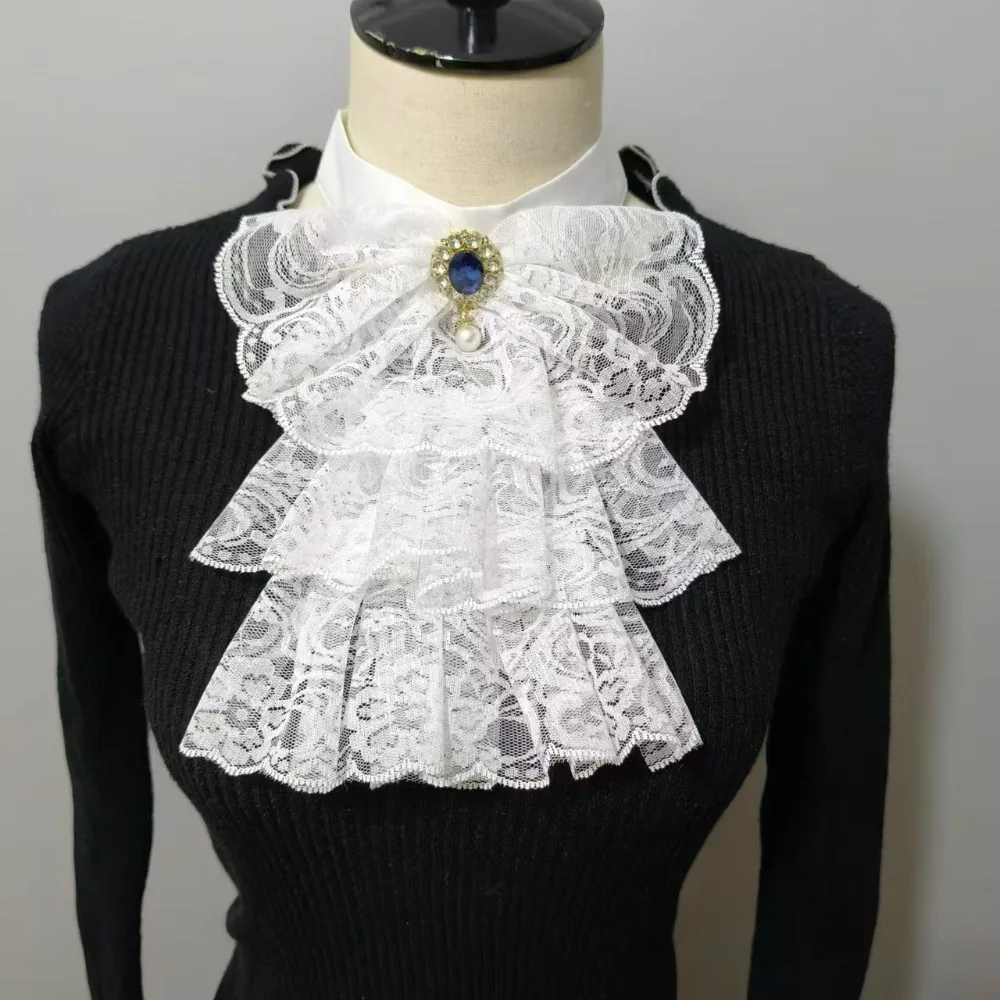 

New Detachable Victorian Lace Collar White Elizabethan Jabot Neck Collar Layered Fake Collar Stage Party