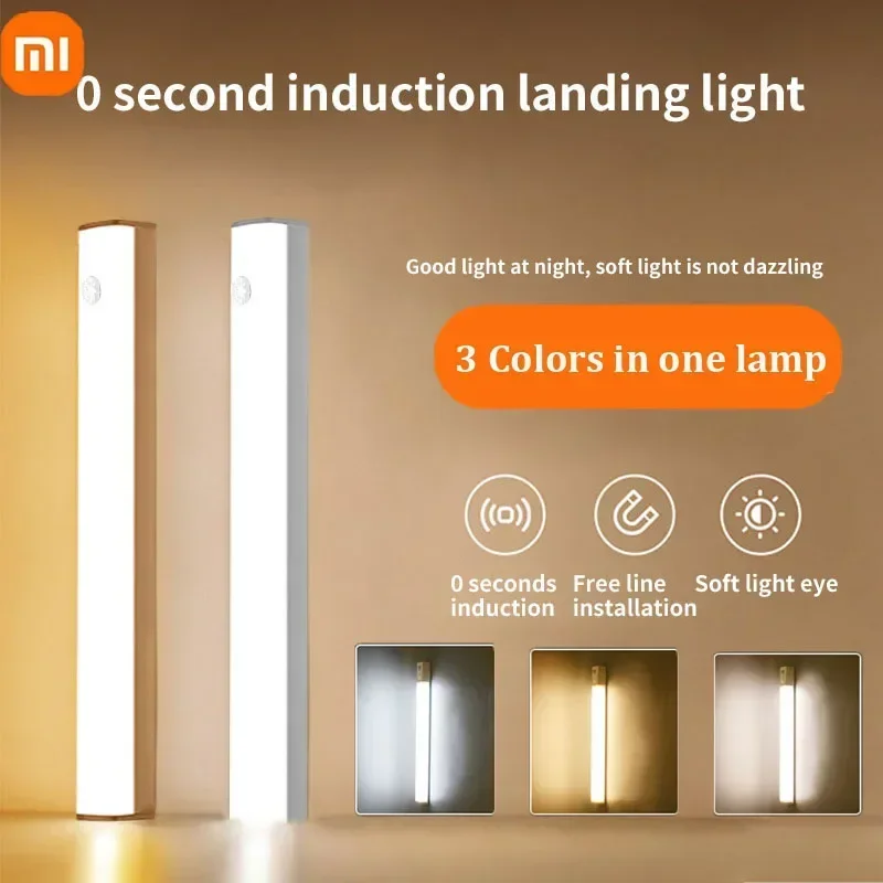 Xiaomi luz noturna com sensor de movimento tipo c lâmpada noturna recarregável sem fio led armário de cozinha sala iluminação de mesa de cabeceira