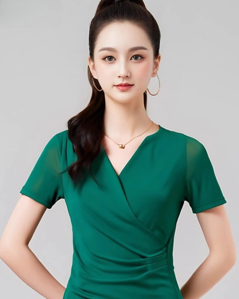 Tops de baile latino para mujer, vestidos de noche con cuello en V, camiseta de manga corta con volantes, Top de baile moderno, ropa de práctica de Samba, novedad de 2025