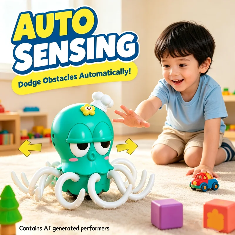 Electric Dancing Jellyfish Record Sound Light Sensing Squid Automatic Obstacle Walking Avoidance Kids Toys Boy Christmas Gifts