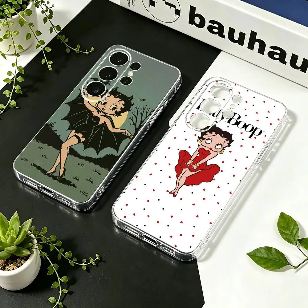 Retro Cartoon B-Betty Boop   Phone Case For Samsung S23,S22,S21,S20,S30,Transparent Silicone Phone Cover