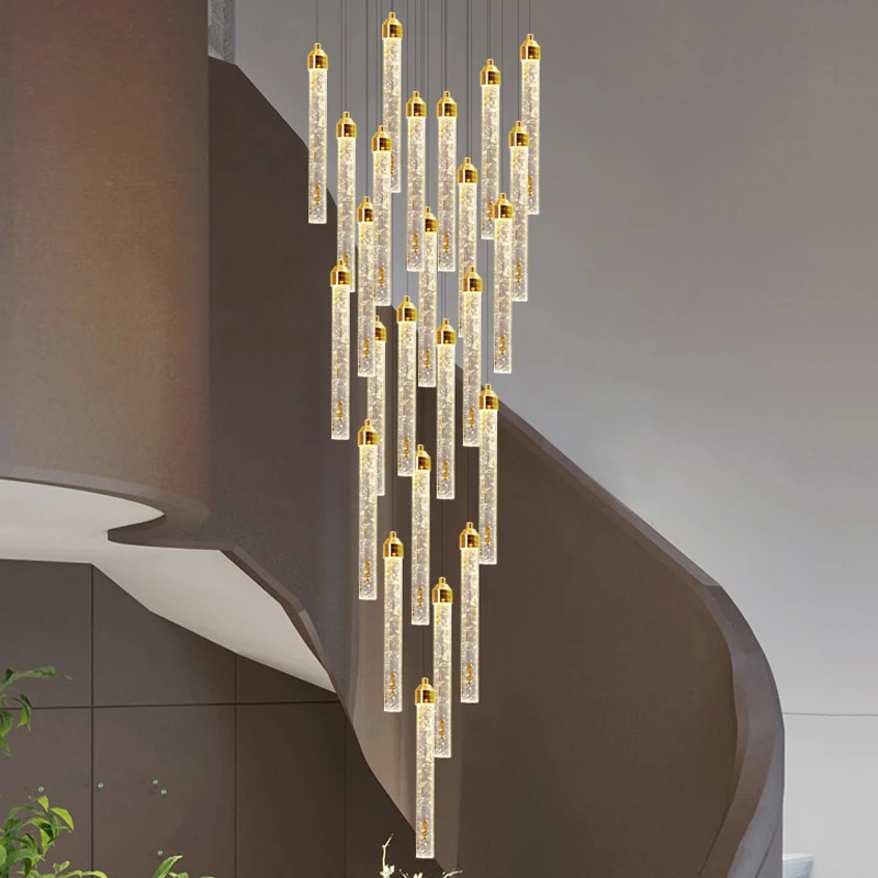 luxo crystal staircase chandelier ouro sotao lampadas short led moderno designer de interiores decoracao home sala 01