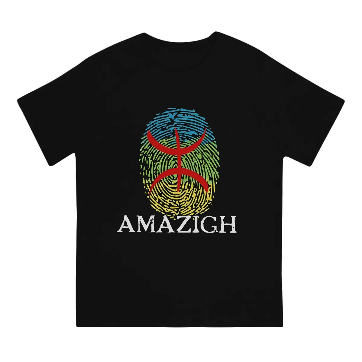 Fingerprint Art Board Print Man's TShirt Flag of Amazigh Crewneck Tops Fabric T Shirt Funny High Quality Gift Idea