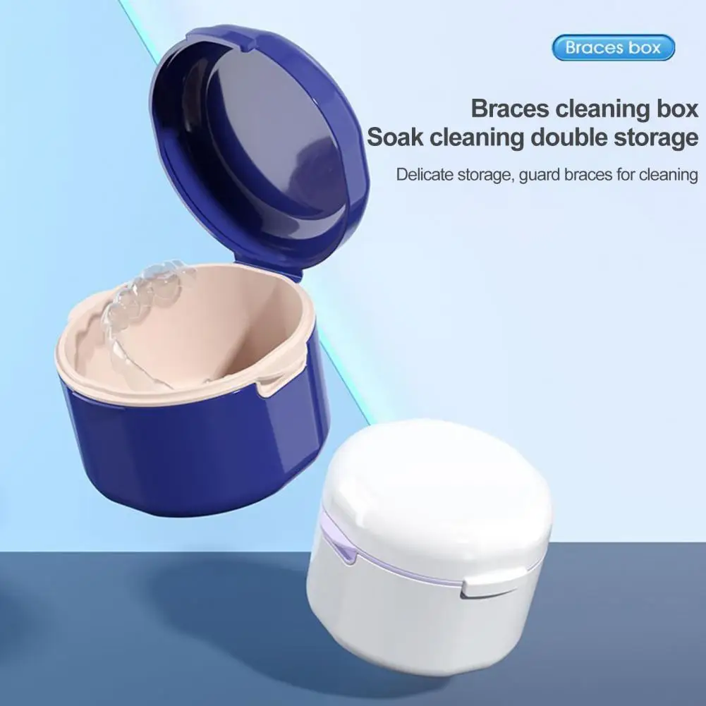 Denture Retainer Case Double Layer Hollow Drain Braces Portable Box 2-in-1 Invisible Braces Denture Keeper & Soaking Container