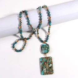 RH Fashion Bohemian Jewelry Natural Stones Crystal Stone Knotted Semi Precious Stone Boho Multi Pendant Necklace Women Gift