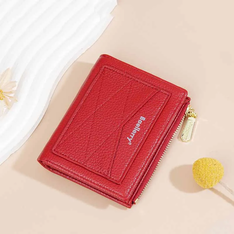 

Lychee Pattern Short Wallet for Women Simple Button-down Fashion Bifold Wallet Large-capacity Portable Student Zipper Coin Purse