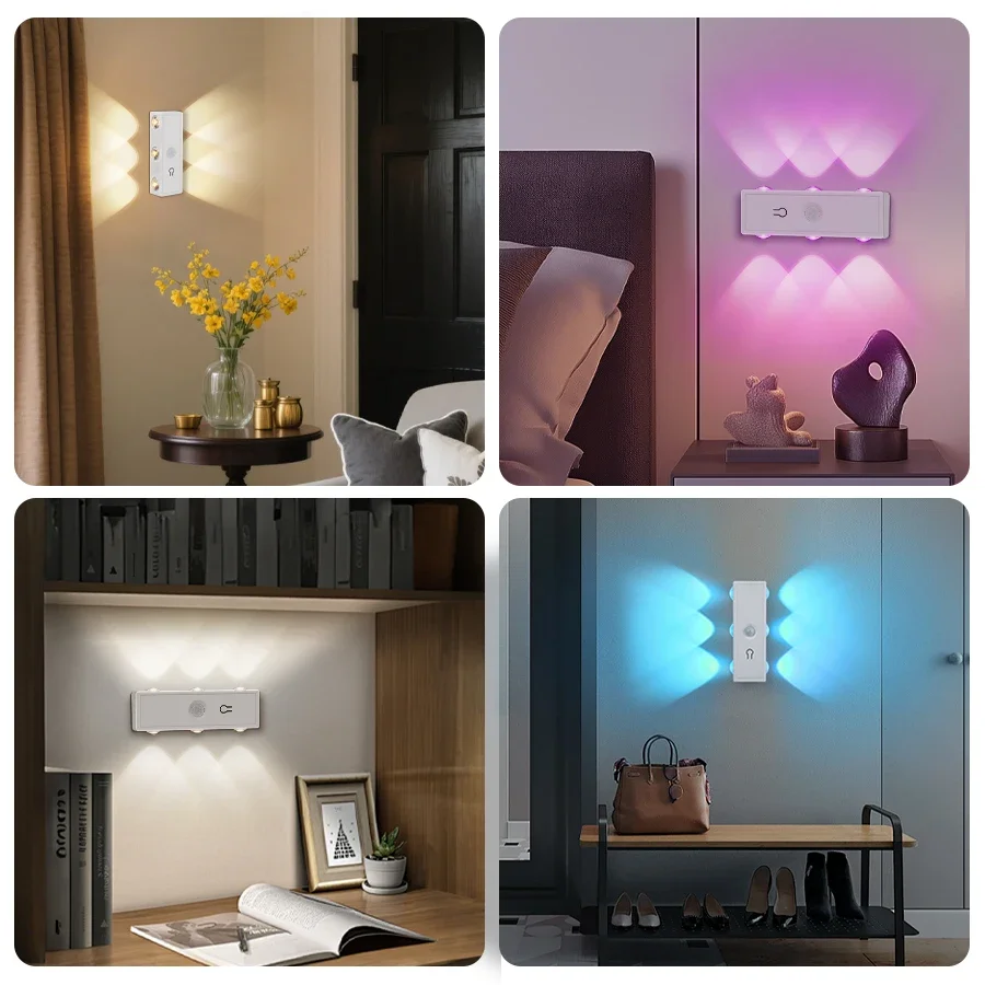 USB Rechargeable Motion Sensor LED Wall Light Touch Dimmable 3 Color RGB Night Lamp Wireless Punch Free  Stair Hallway Cabinet