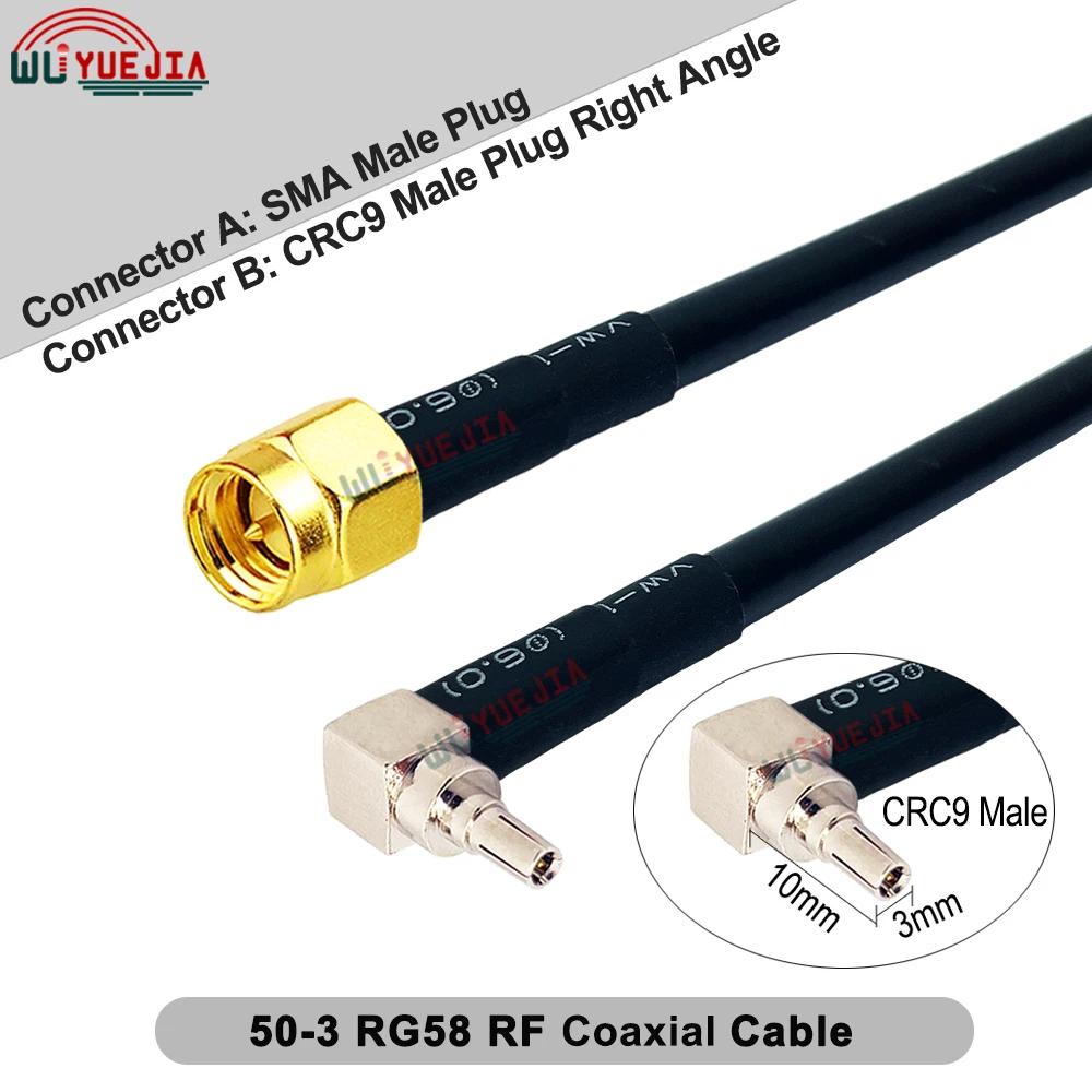 RG-58 كابل الترددات اللاسلكية CRC9 إلى SMA نوع موصل CRC9 ذكر 90 °   زاوية التوصيل إلى SMA أنثى جاك RP-SMA ذكر RG58 كابل تمديد محوري