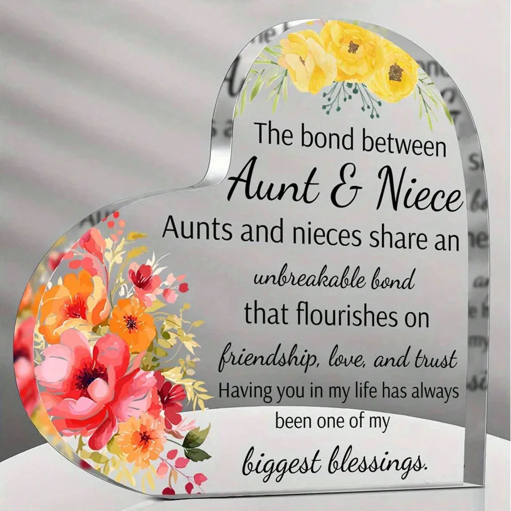 1pc Auntie Gift from Niece Nephew Auntie Birthday Gift Acrylic Heart Souvenir Signed Paper Town Idea Mother's Day Gift