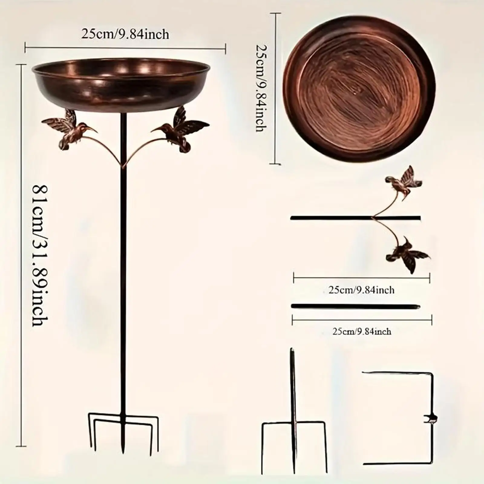 Vintage Iron Bird Bath Bowl Outdoor Simple Assembly Stable 5 Prong Feeder Stand for Garden Bird Lovers