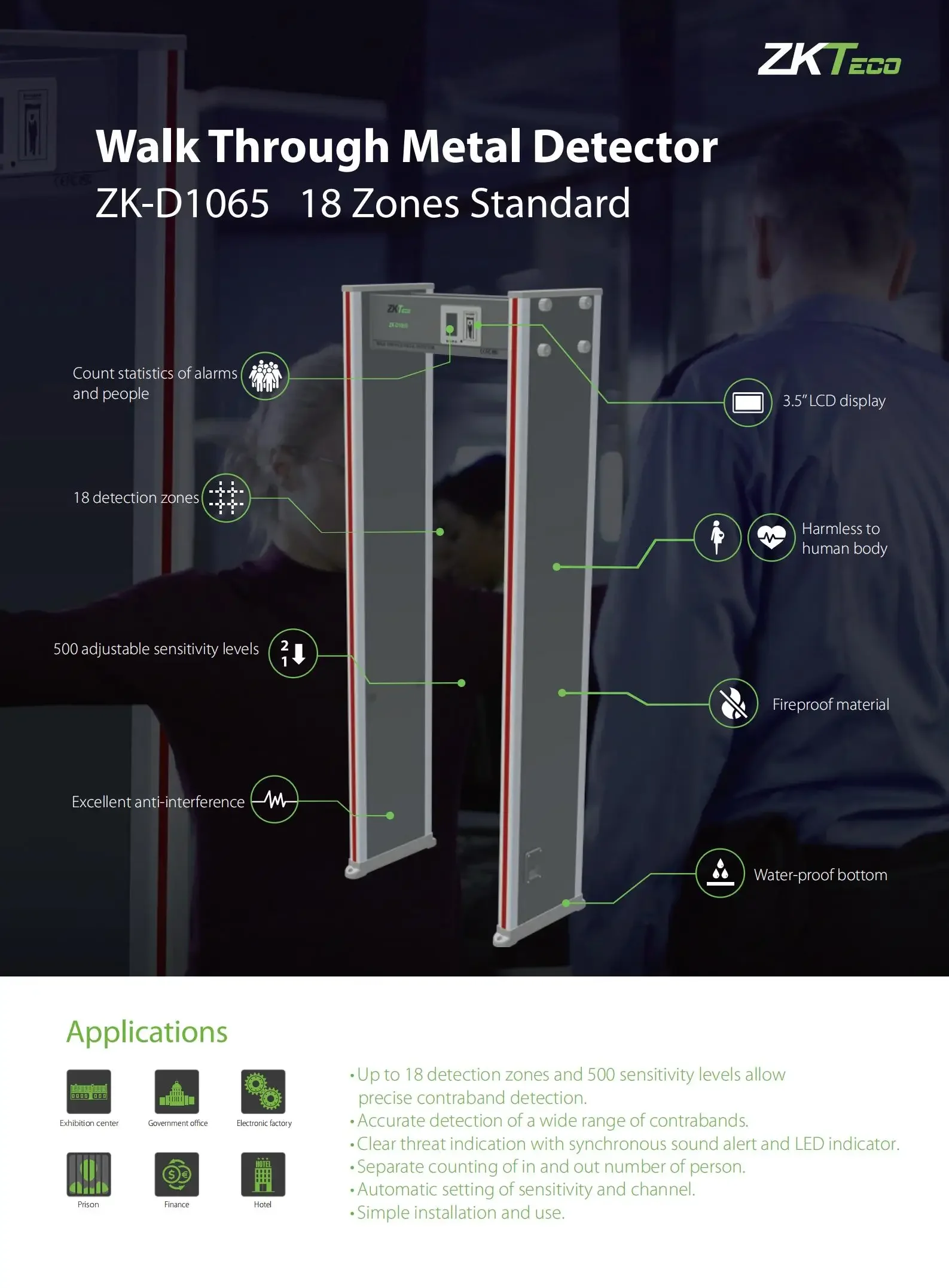High-Tech 33 Zones Industrial Security Scanner Walk-Through Metal Detector For Hotel Door Protection