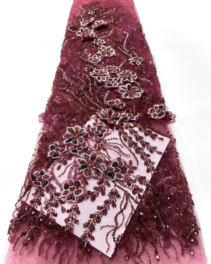 African Nigerian Beaded Embroidery Lace Fabric High-End French Sequins for Wedding Party Dress Sewing Beautiful Fashion