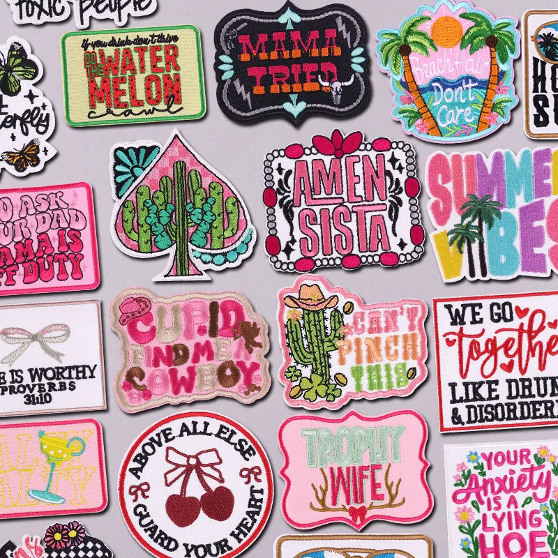 Patches Bordados de Cacto de Verão MAMA para Roupas, Patches Termocolantes DIY para Vestuário, Patches de Surf para Roupas, Patches para Costurar