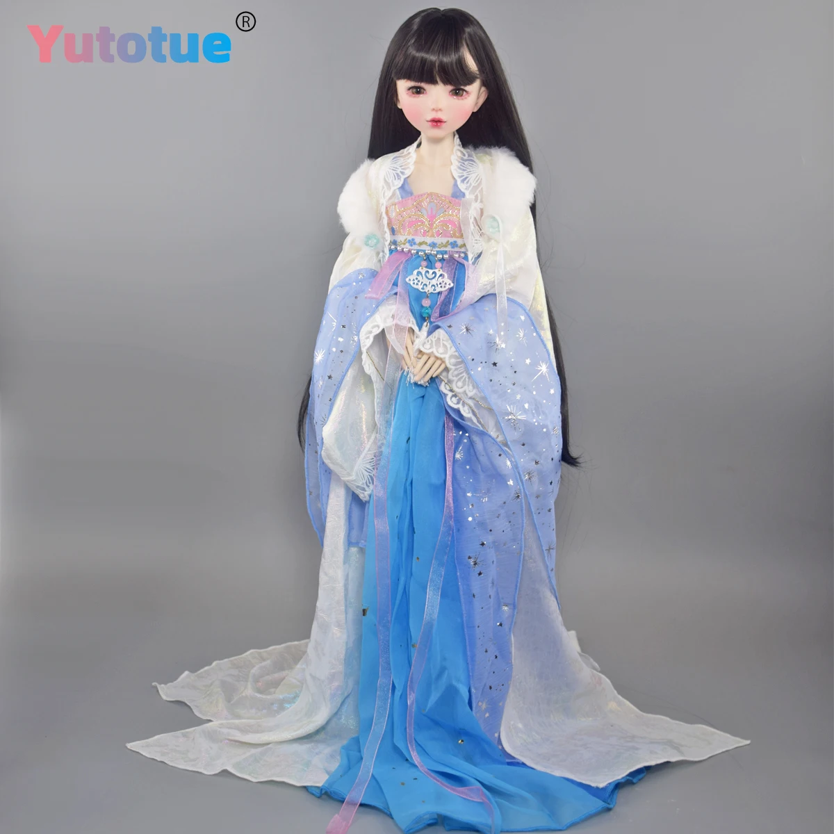 YUTOTUE 56cm 높이 고대 스타일 여성 인형 PVC BJD 바디와 탈부착 가능한 검은색 가발 의상 풀 세트 실물 같은