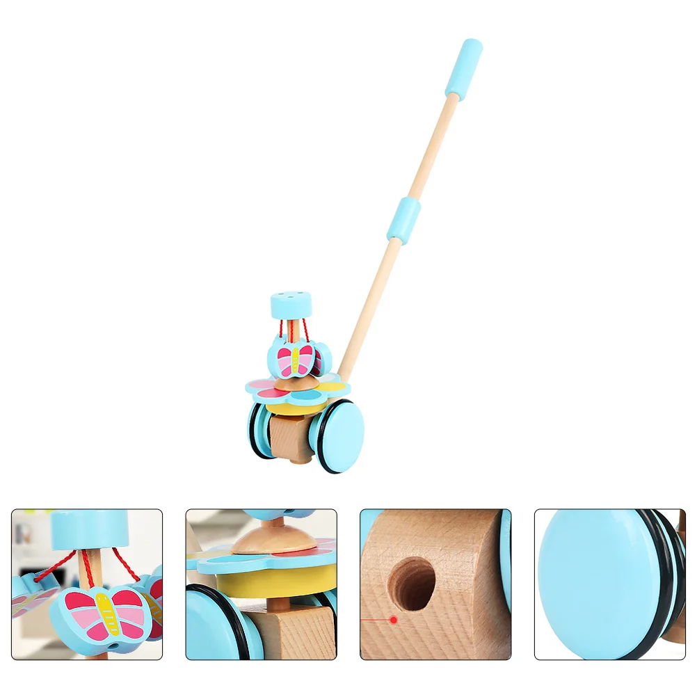 1 pièces réglable dessin animé rotation en bois enfant en bas âge chariot bébé marche apprentissage jeu éducatif couleur aléatoire chariot en bois jouet