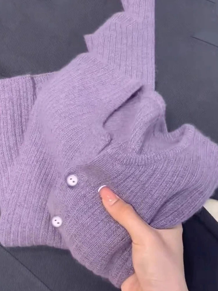 

Soft Loose Long Sleeve Knitted Cardigan Pure Color European Style Ageless Fragrance Quality Base Layer Sweater Versatile Top ...