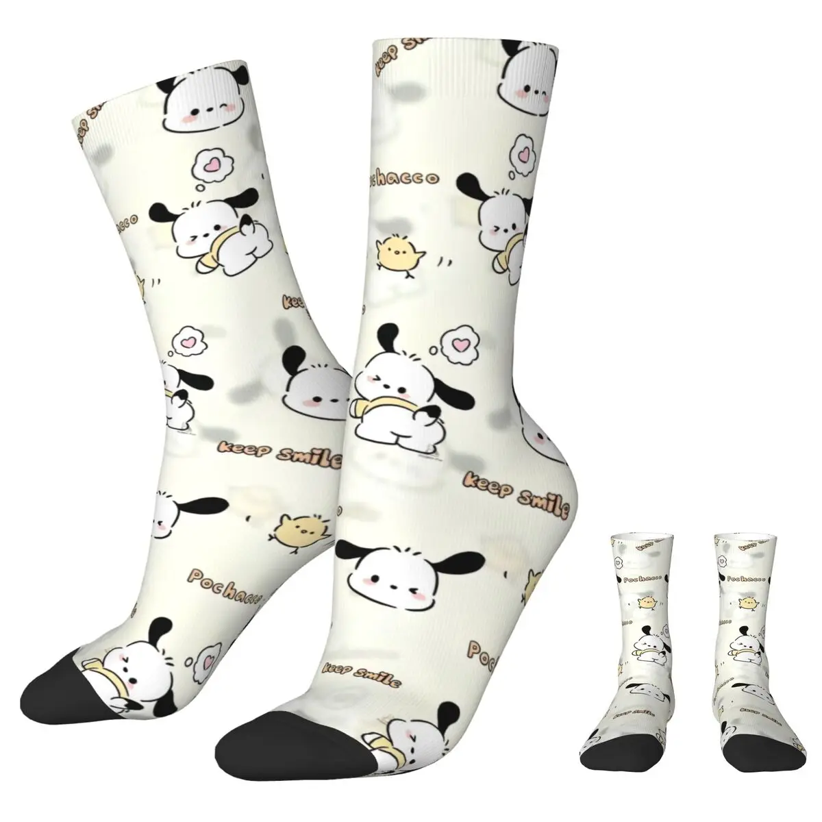 Casual Pochacco Cartoon Cute Basketball Socks Japanese Anime Kawaii Polyester Middle Tube Socks for Women Men Sweat Absorbing