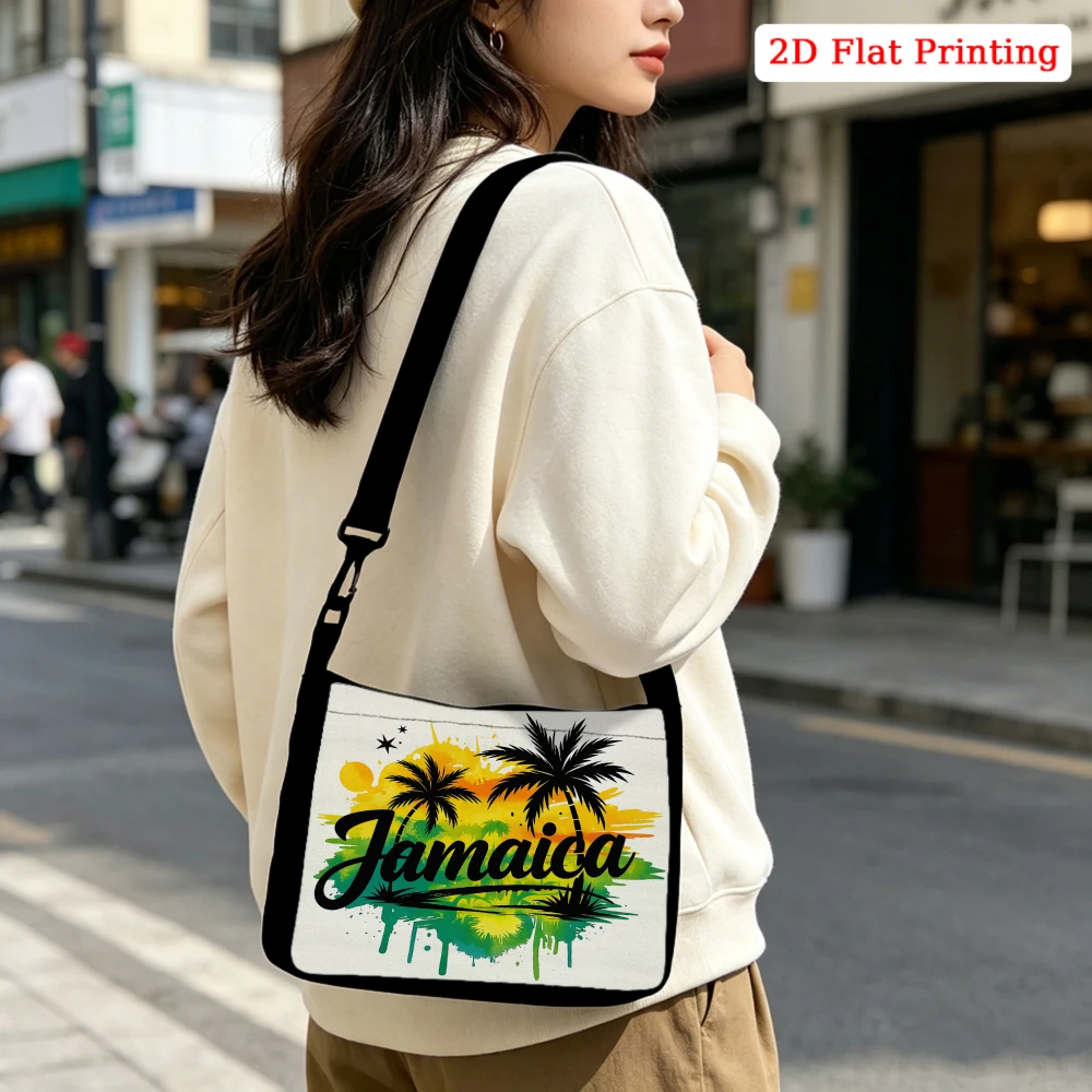 1Pc 2D Printing Women Shoulder Bag Jamaica Palm Tree Tropical Print Adjustable Strap Crossbody Bag For Commuting Travel Shopping