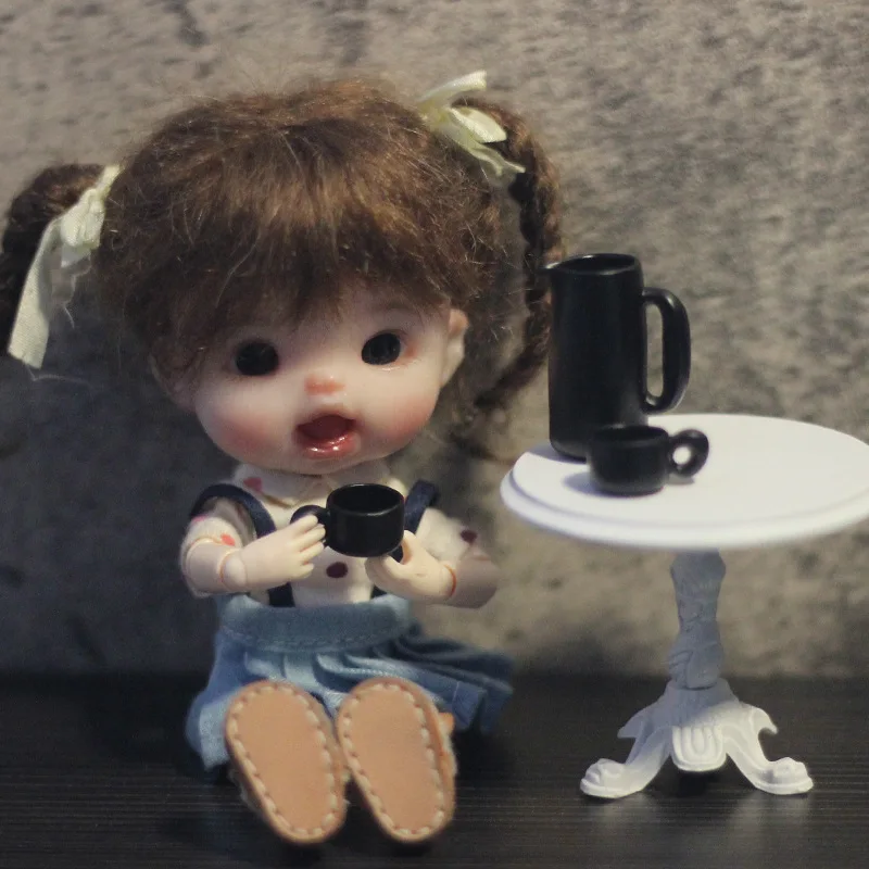 1:12 Miniatuur Kop Schotel Set Eetkamer Scène Model Poppenhuis Accessoires Simulatie Retro Theeservies Ornamenten Speelhuis Speelgoed