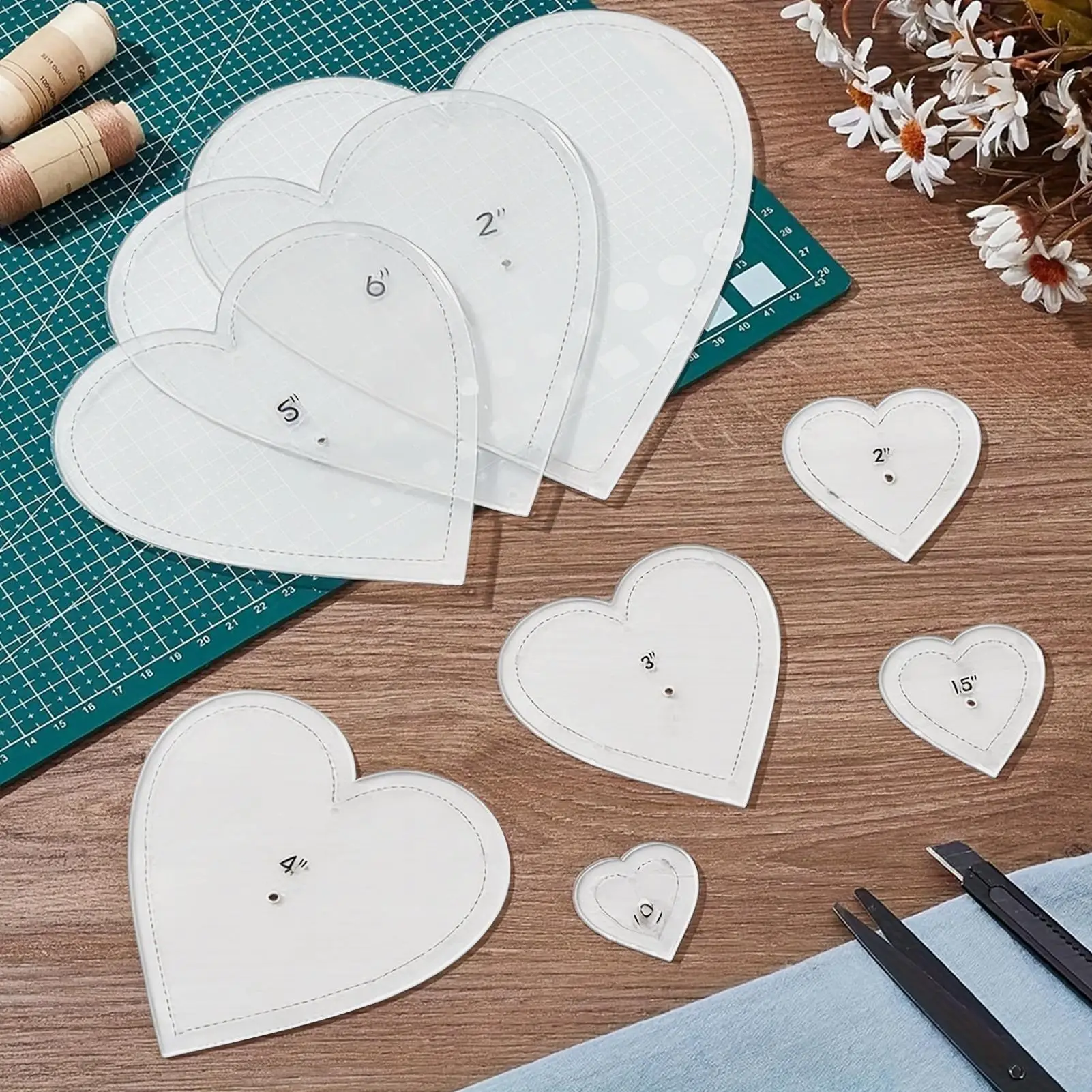 new Sewing Templates 8 Piece Acrylic Heart Shape Guides Quilting Templates For Cutting Patterns For Women Beginner Craft Family