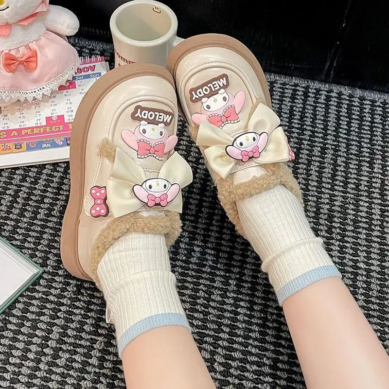 

Новинка 2022 года, кожаная зимняя обувь для девочек, детские осенние ботинки Sanrio My Melody, аксессуары для мальчиков, детские ботильоны для девочек