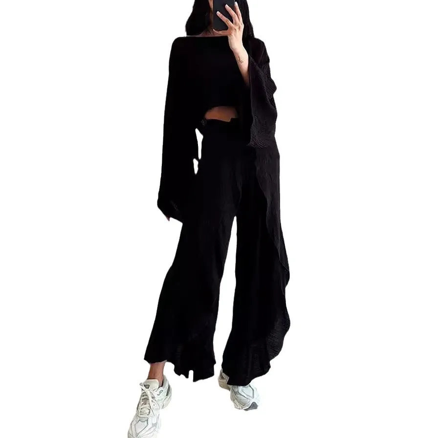 Holiday Irregular Pants Set Cotton Linen Fashion Loose Sleeveless Tops with High Split Pants Summer Two-piece Suit Women Outfits