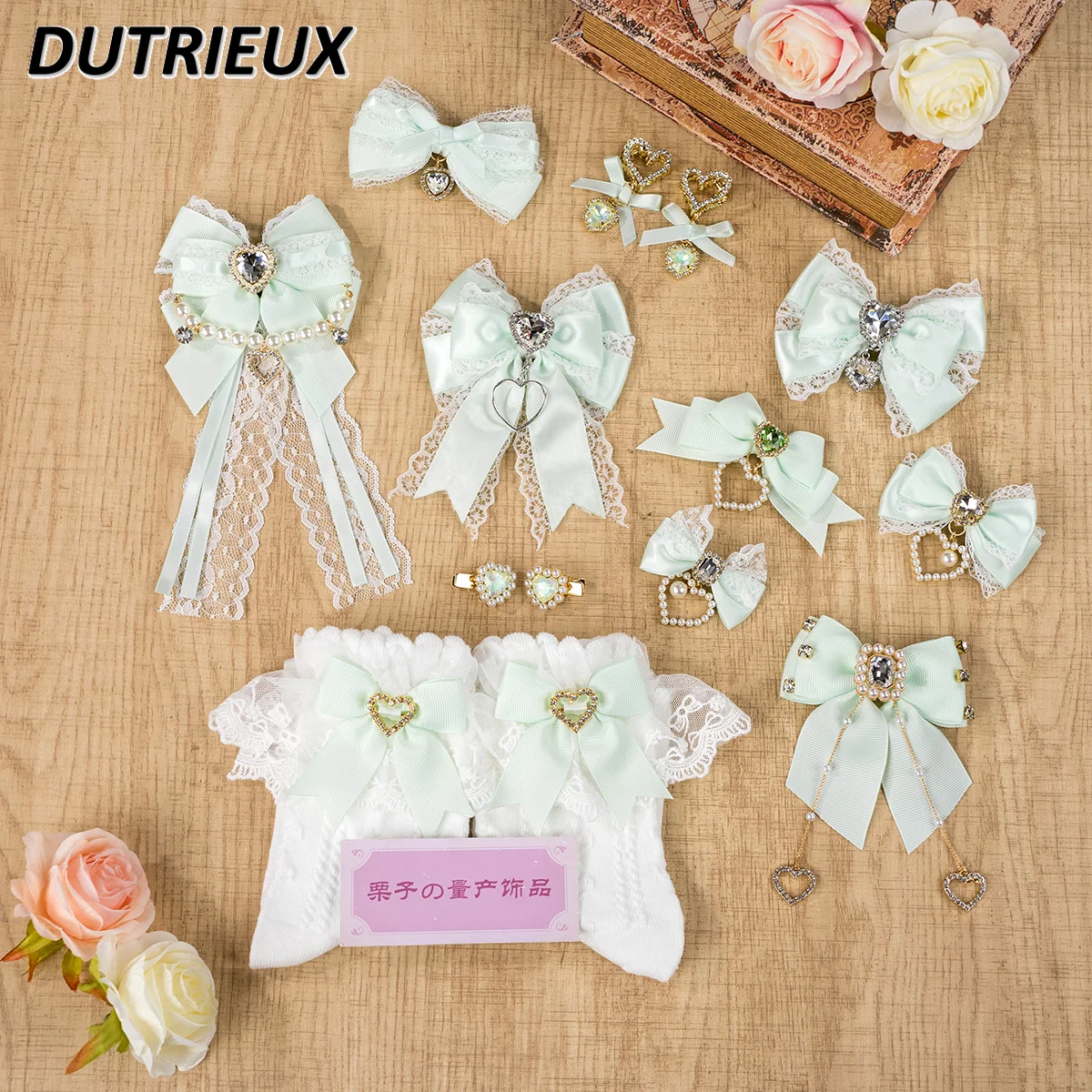 Japanese Style Lolita Mint Green Bow Hairpin Jewelry for Women All-matching Handmade Sweet Cute Girls Hair Clips Accessories