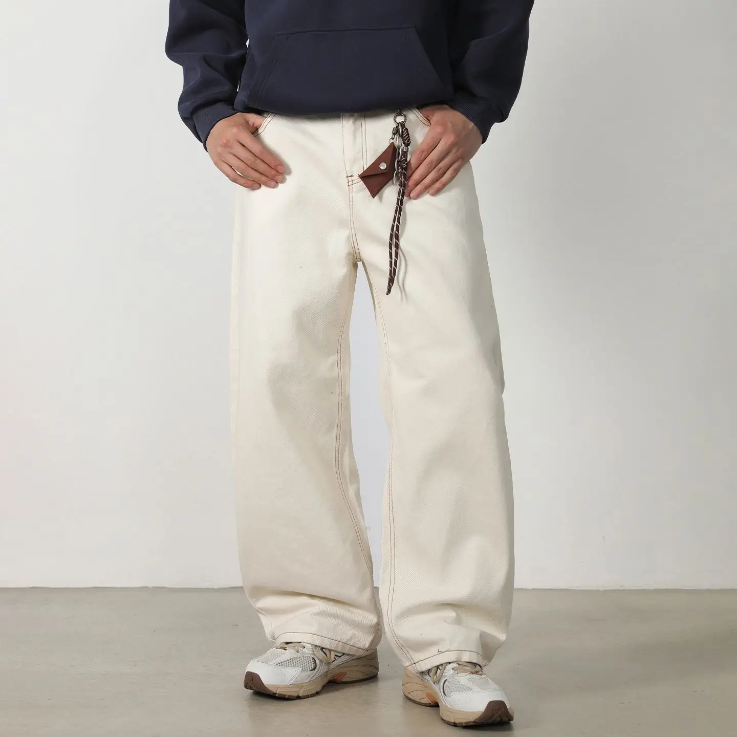 Autumn 100% Cotton Twill Denim Straight Loose Jeans for Men and Women To Wear High Street Baggy Y2K Beige White Wide Leg Pants