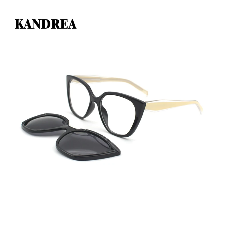 KANDREA Trendy Black Tortoise Cat Eye Glasses Women Luxury Designer Magnetic Suction Sunglasses Clip On Optical Frame H817