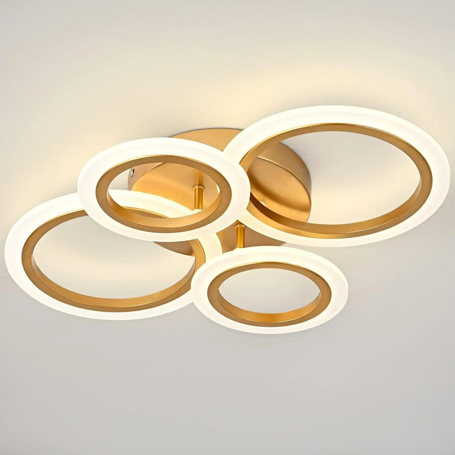 Vikaey Moderne Led Flush Mount Plafond Licht, 4 Ringen Goud Dicht Bij Plafond Licht, Verlichting Armatuur Plafondlamp Voor Keuken,