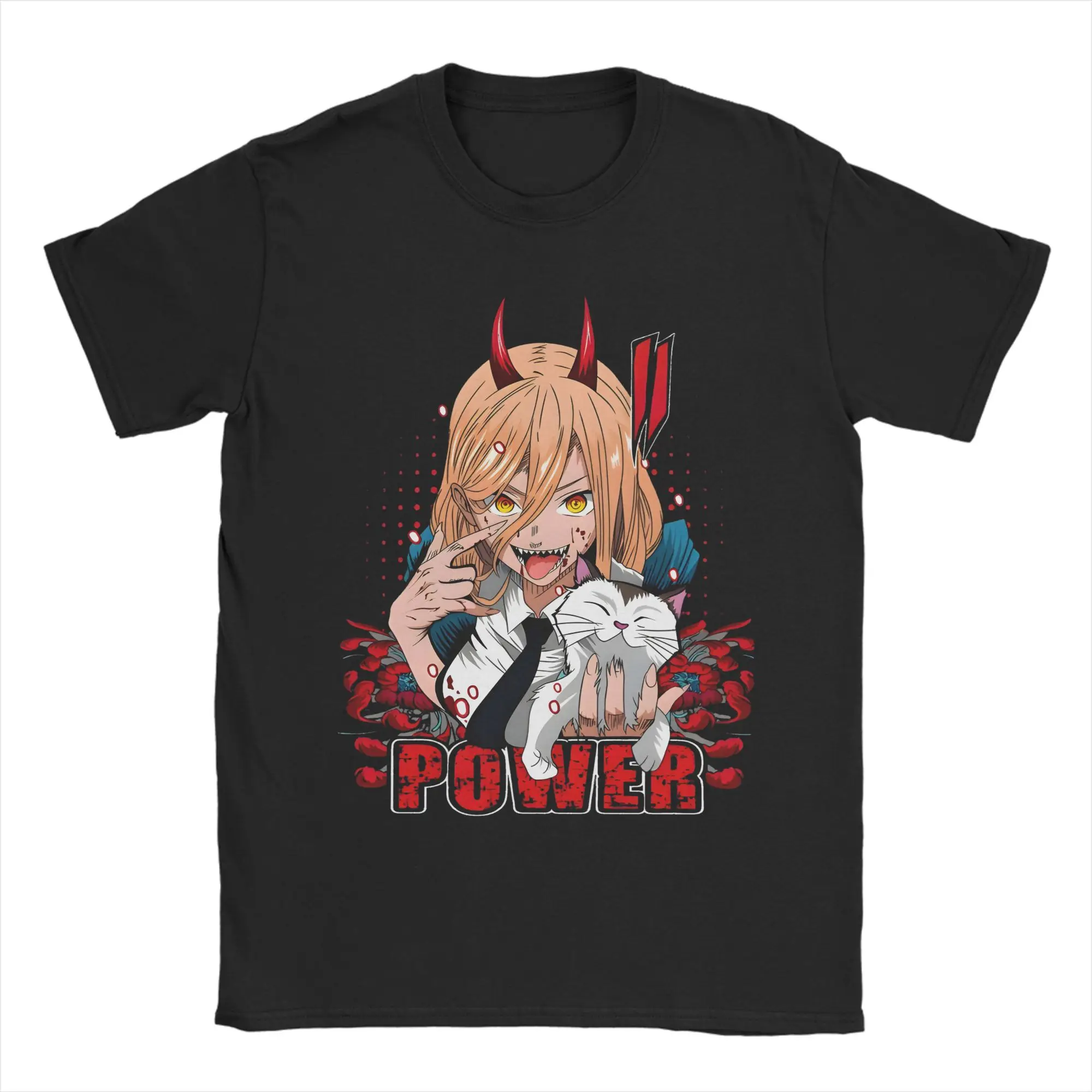 Casual Chainsaws Man T-Shirt Men Crew Neck Pure Cotton T Shirts Power Devil Girl  Short Sleeve Tee Shirt Unique Clothing