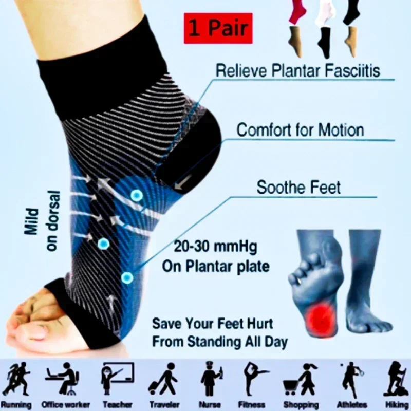 1 Pair Foot Anti-Fatigue Ankle Support Relief Pain Compression For Men Sock Women Thickening Sport Running Yoga Brace Sock