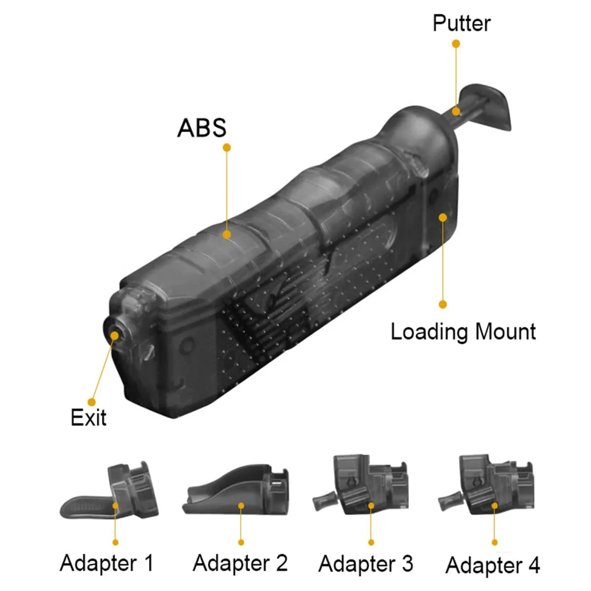 Tactical Plastic BB Compact Speed loader 250 Rounds For 4.5MM/.177 BB Loader Paintball Airsoft Accessories Includes 4 Adapters