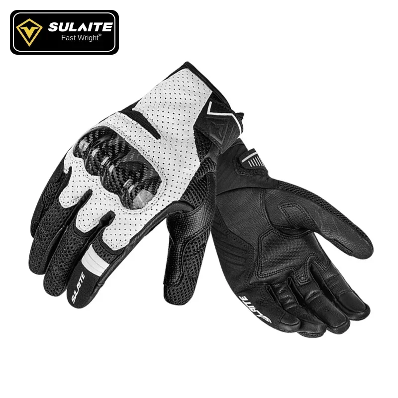 

ULAITE Motorcycle Gloves Retro Leather Comfortable Breathable Non-slip Off-road Carbon Fiber Four Seasons for Men and Women