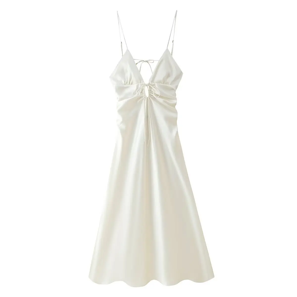 2025 Sleeveless Cut Out Long Dress Women Summer Tied Satin Dress Ruched Backless Sexy  Party Night Slip Beach