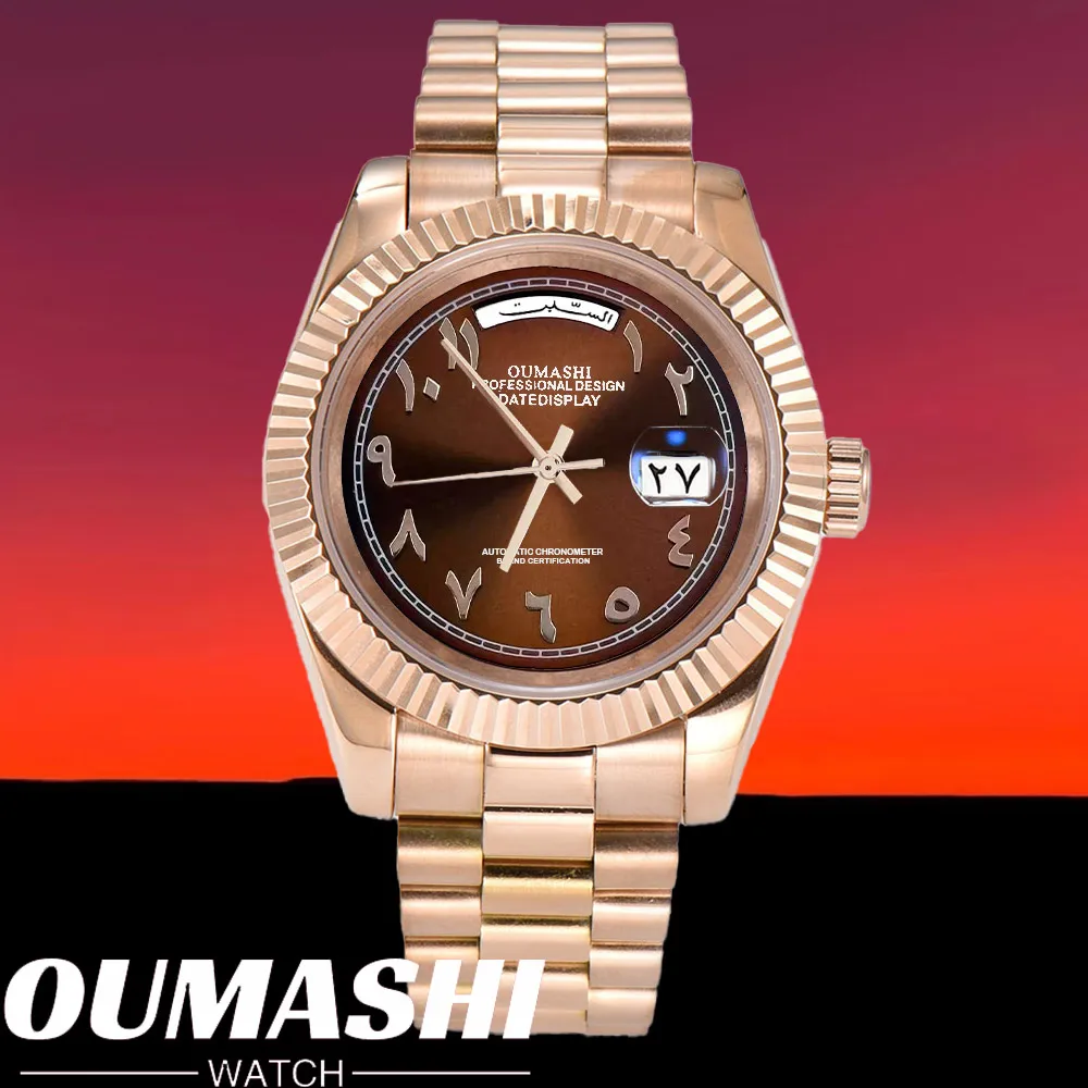 

40mm watch MIYOTA8285 automatic movement mechanical watches Stainless Steel Sapphire Glass Case Waterproof Rose gold Arabi watch