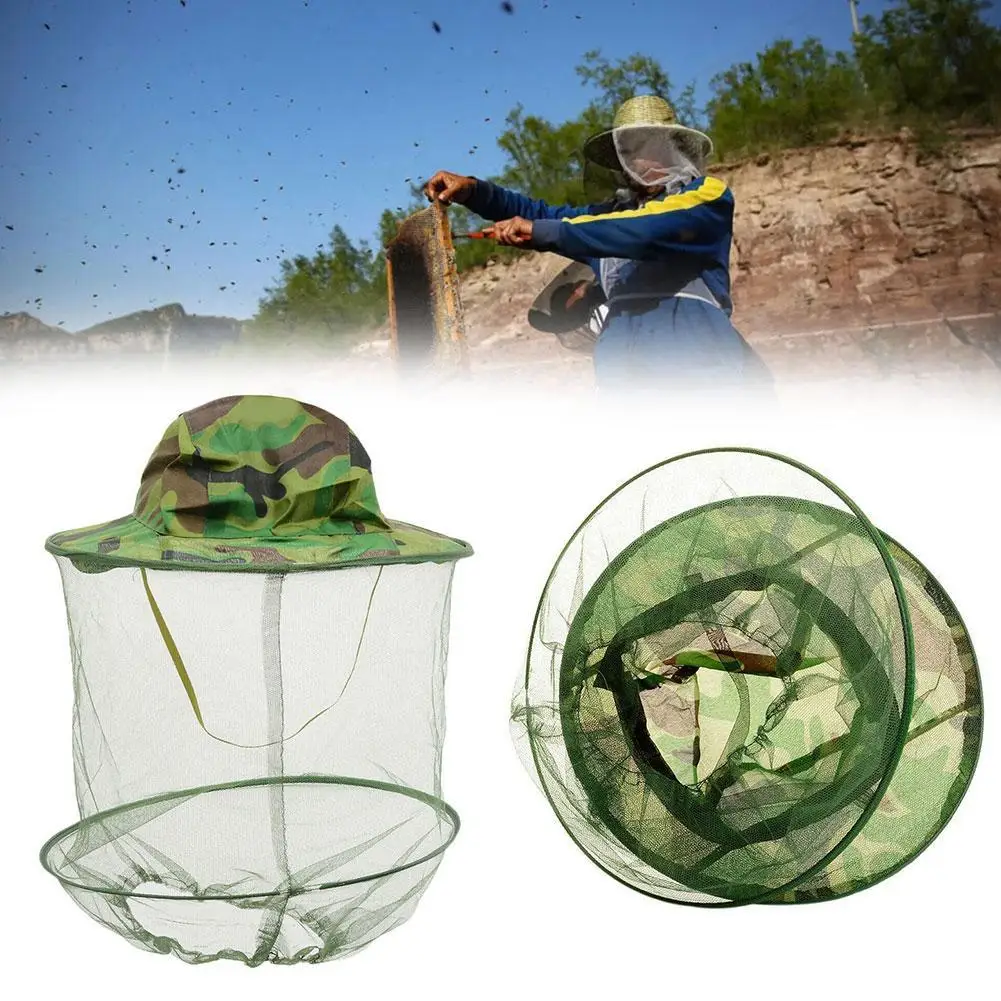 Bee Keeping Protective Bee Hat Anti bee Layer Head Mesh Bug Bee Camouflage Hat-Veil Beekeeping Hat Mask Combo Top S5J8