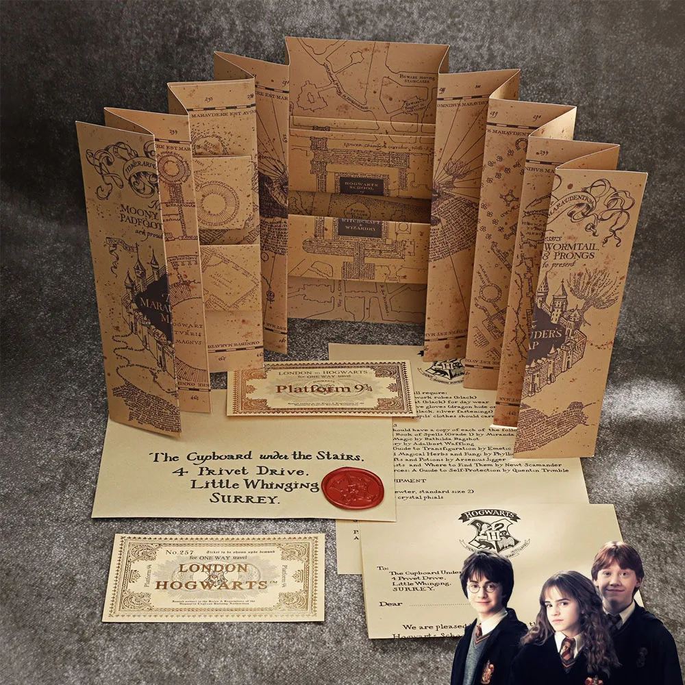 Harried Academy Marauder's Map Hogwarts Acceptance Letter Potters Commemorative Banknotes Children's Cosplay Toys Birthday Gift