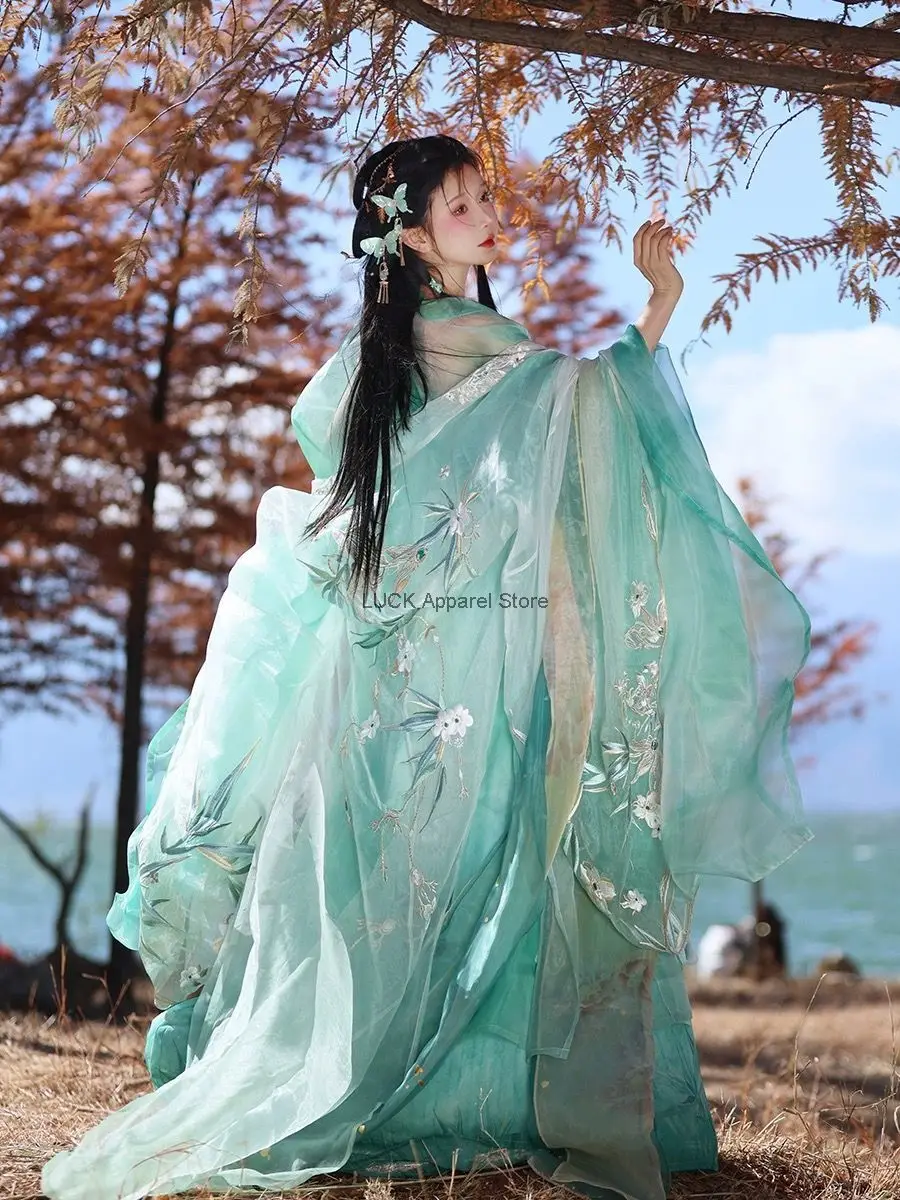 Mustard Tale Hanfu Female Green Bamboo Madam Xiaoxiang Tang Style Chest Length Waist Length Large Sleeves Heavy-duty