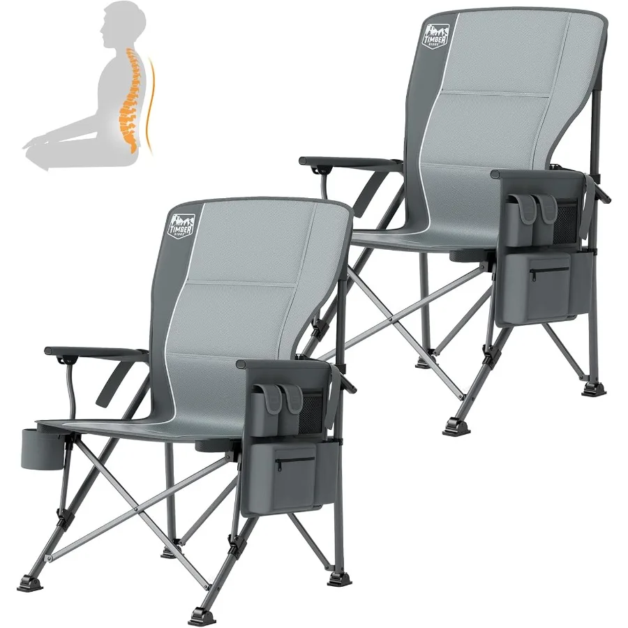 كرسي تخييم كبير الحجم قابل للطي مع دعم قطني قابل للتعديل عالي الظهر شديد التحمل للبالغين يدعم ما يصل إلى 500 رطل مع كوب Ho #1