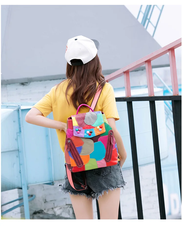 Women\'s Backpack Simple Soft PU Patchwork Colorful Street Travel Bag