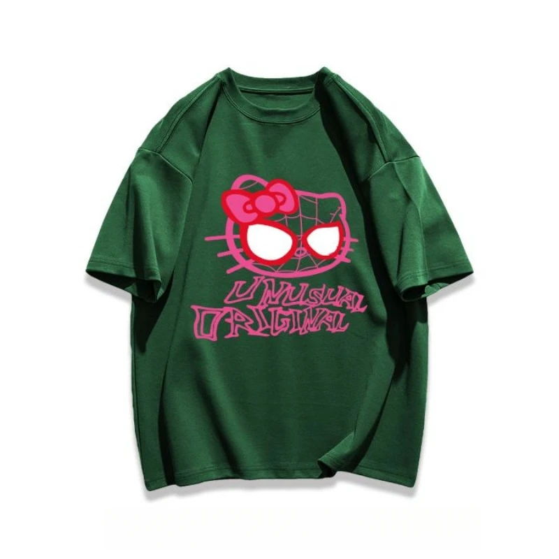 Novo kawaii sanrio olá kitty bonito impresso camiseta feminina anime ao ar livre solto encaixe de alta qualidade manga curta presente da menina