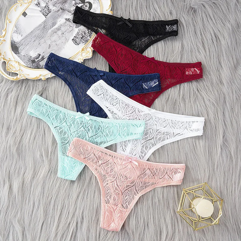 3PCS Low Waist Sexy Lace Panties Hollow Out G-Strings Female Solid Color Thongs Underwear Women Sexy Underpants Intimates