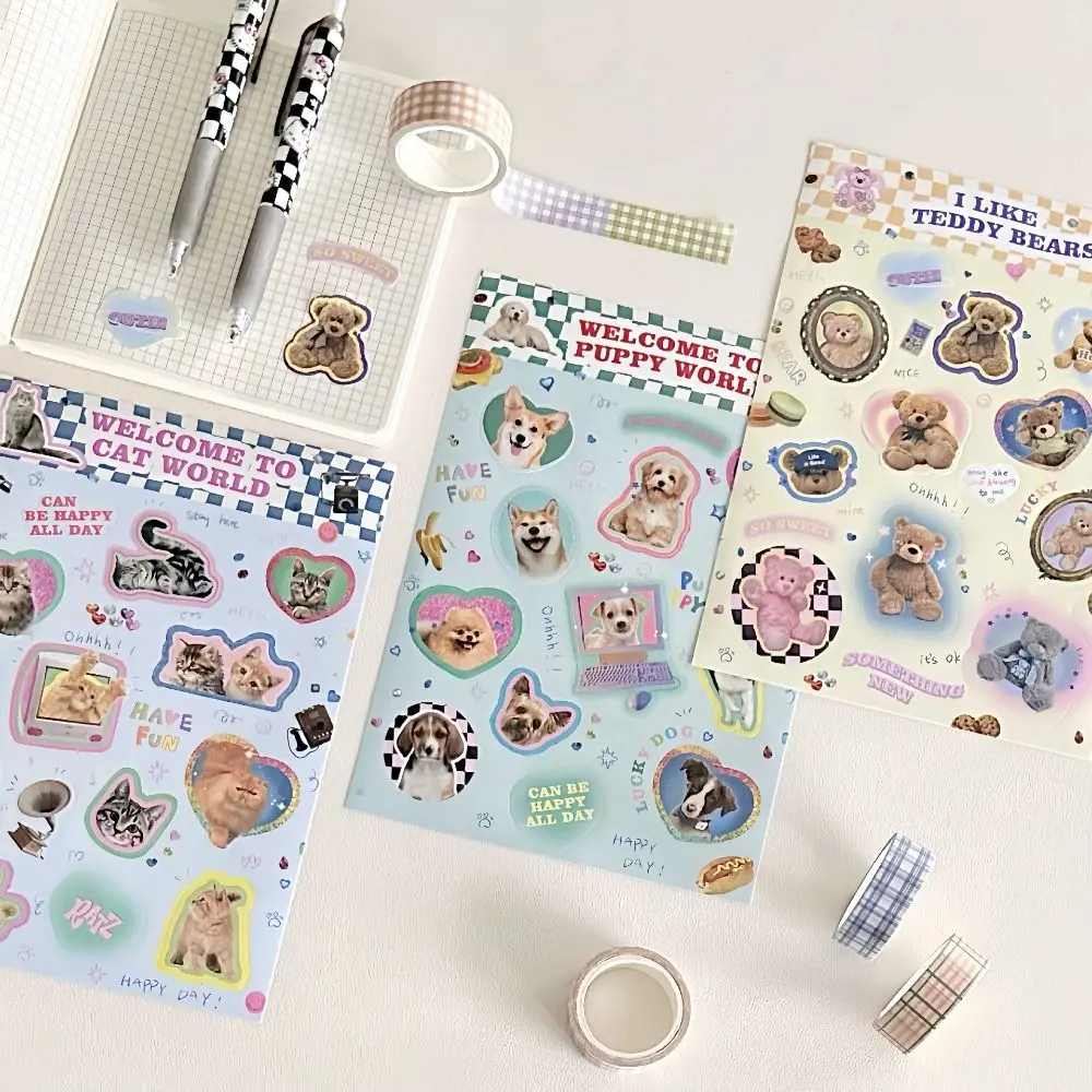 

2 шт., наклейка для справочника, бумажная наклейка с мультяшными животными, мультяшные животные, кошка, мультяшные наклейки, винтажные наклейки для собак, кошек, сделай сам, наклейки на холодильник