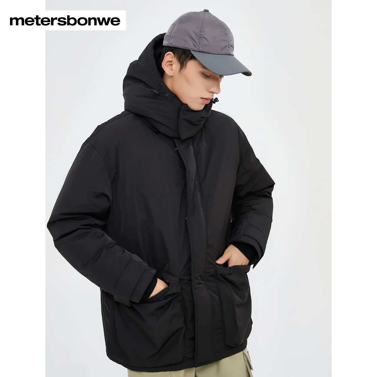 Metersbonwe-Men\'s Jacket Puffer Hat Detachable Comfort Bag zipper Hooded  Thickened  Windproof Coldproof Warm Outerwear Winter