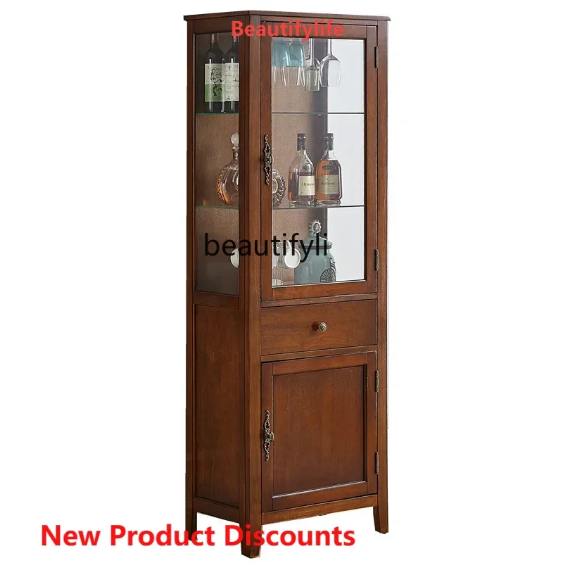 

S American-Style Solid Wood Glass Display Wine Cabinet Living Room Corner Storage Wall TV Side Cabinet Dining Side Storage Cabin